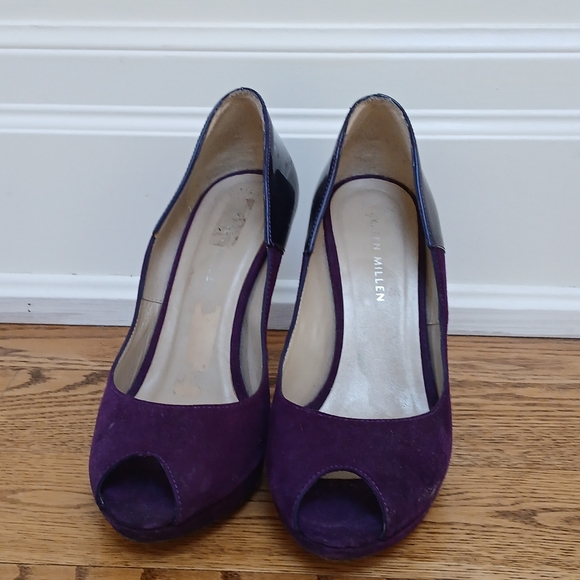 Suade Karen Millen Purple Peep Toe Heels - Picture 4 of 8